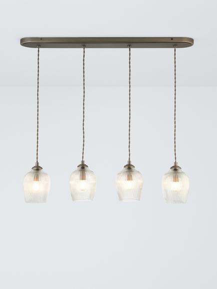 John Lewis Fulbrook 4 Glass Shade Over Diner Ceiling Light, Clear, Clear Glass