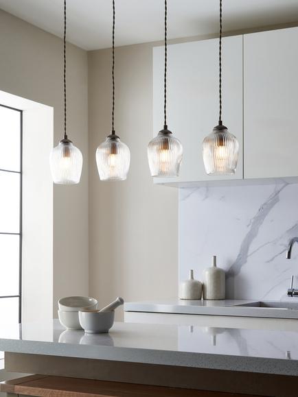 John Lewis Fulbrook 4 Glass Shade Over Diner Ceiling Light, Clear - view 2, Clear Glass