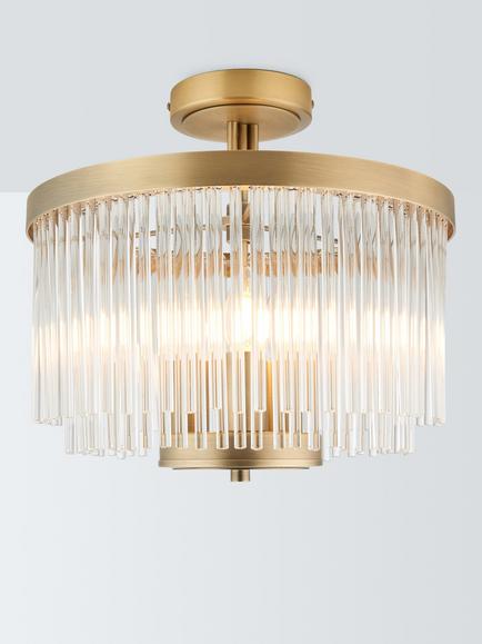 John Lewis Lexton 3 Arm Semi Flush Glass Ceiling Light, Brass, Brass