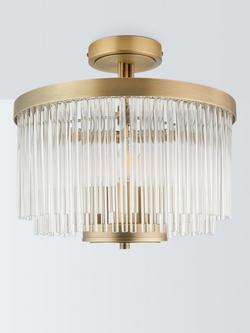 John Lewis Lexton 3 Arm Semi Flush Glass Ceiling Light, Brass - view 2, Brass