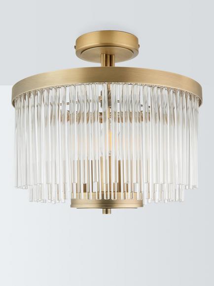 John Lewis Lexton 3 Arm Semi Flush Glass Ceiling Light, Brass - view 2, Brass