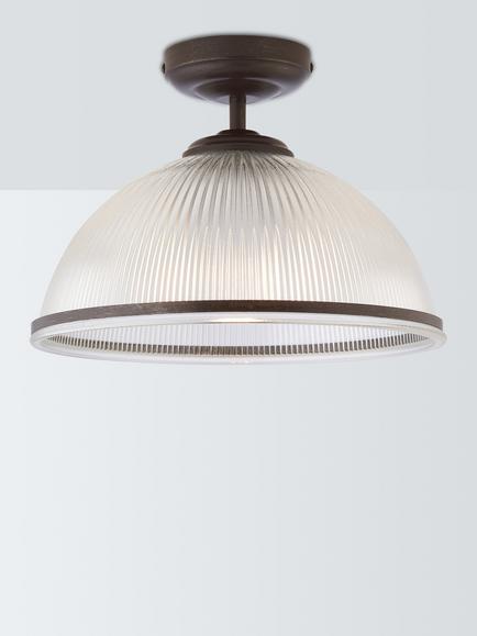John Lewis Tristan Ribbed Glass Semi Flush Ceiling Light, Bronze, Clear