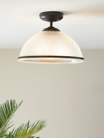 John Lewis Tristan Ribbed Glass Semi Flush Ceiling Light, Bronze - view 2, Clear