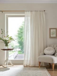Laura Ashley Awning Stripe Voile Slot Top Panel, Natural, W137 x Drop 178cm
