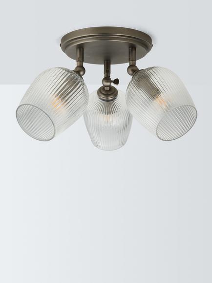 John Lewis Fulbrook 3 Glass Shade Ceiling Spotlight, Clear - view 2, Clear Glass