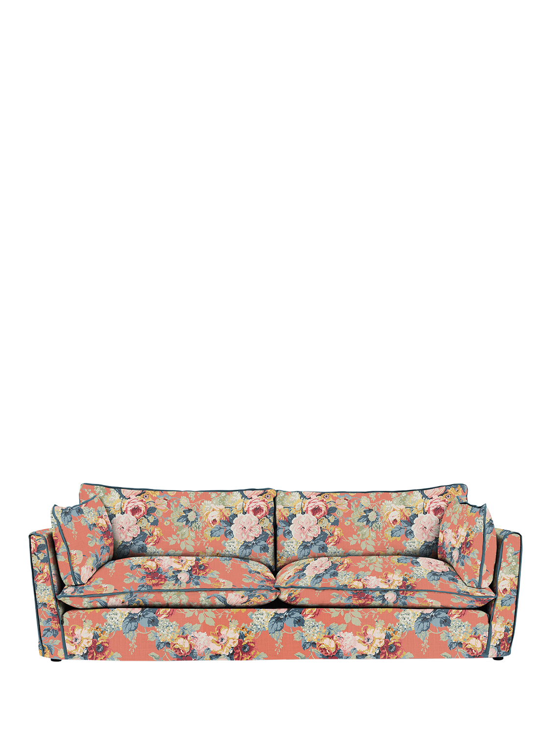 Cocobella Range, John Lewis x Sophie Conran Cocobella Grand Sofa, Coral Orange with Lagoon Velvet Trim