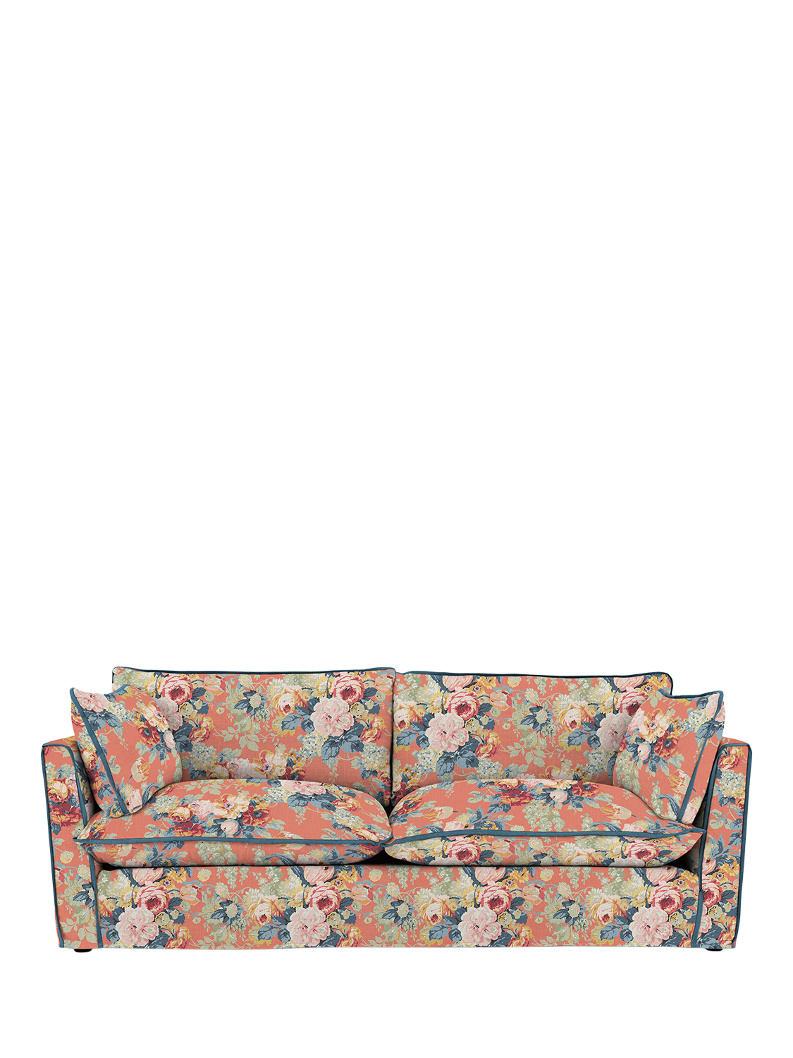 Cocobella Range, John Lewis x Sophie Conran Cocobella Large 3 Seater Sofa, Coral Orange With Lagoon Velvet Trim