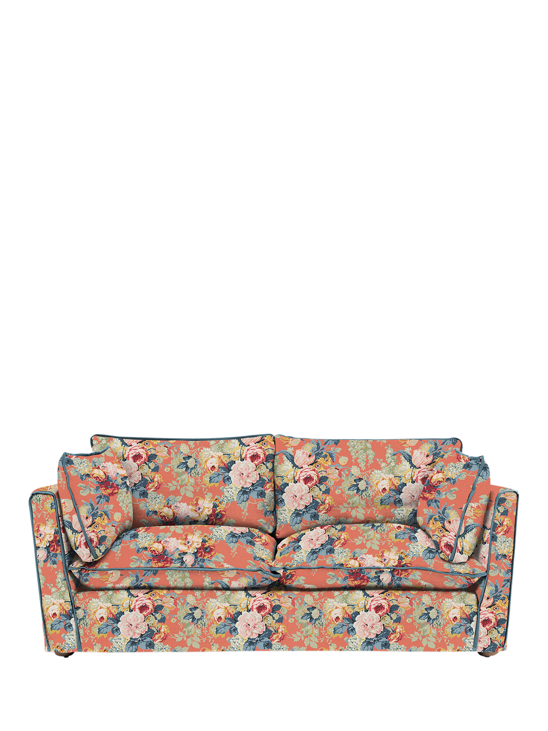 Cocobella Range, John Lewis x Sophie Conran Cocobella Medium 2 Seater Sofa, Coral Orange With Lagoon Velvet Trim
