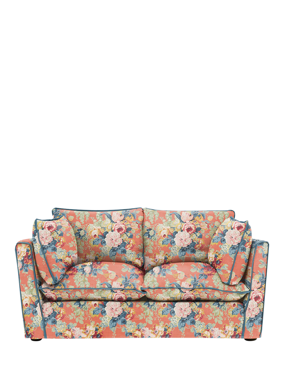 Cocobella Range, John Lewis x Sophie Conran Cocobella Small Sofa, Coral Orange with Lagoon Velvet Trim