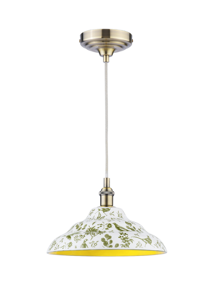 Joules Audley Pheasant Print Ceramic Pendant Ceiling Light, Light Green, Green Light