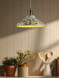 Joules Audley Pheasant Print Ceramic Pendant Ceiling Light, Light Green - view 2, Green Light