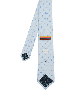 PS Paul Smith Paisley Drop Silk Linen Blend Tie, Blue Paisley - view 2, Blue Paisley