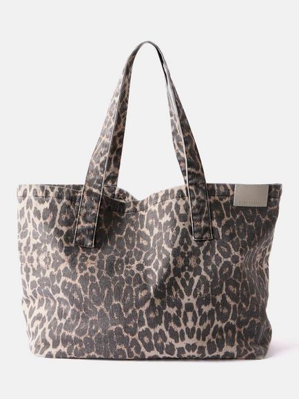 Mint Velvet Leopard Print Denim Tote Bag, Multi