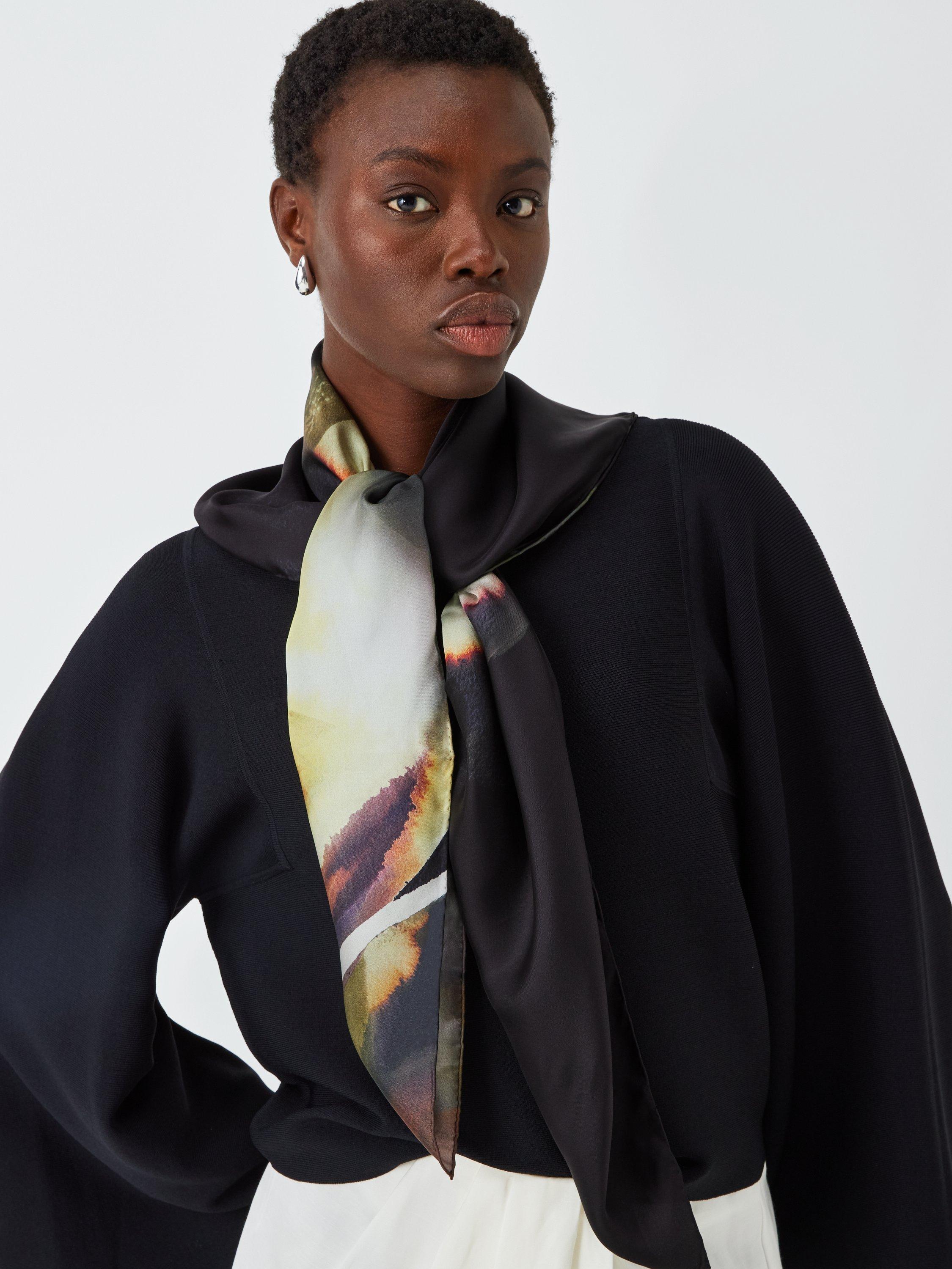 Product image 1 of 5, which shows John Lewis Voiletta Silk Scarf, Black