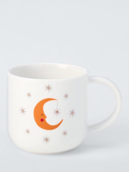John Lewis Fleur Moon & Stars Fine China Mug, 350ml, White, White