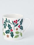 John Lewis Christmas Foliage Footed Fine China Mug, 270ml, Green/Red