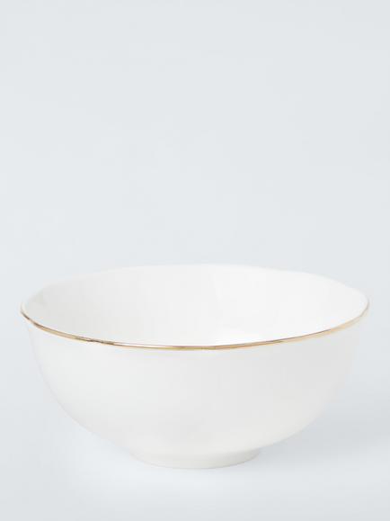John Lewis Fleur Gold Rim Fine China Cereal Bowl, 15cm, White, White