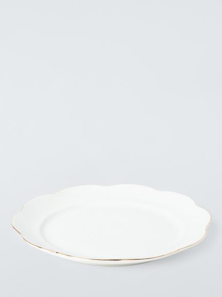 John Lewis Fleur Gold Rim Fine China Dinner Plate, 26.7cm, White - view 2, White