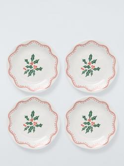 John Lewis Flora Holly Fine China Small Plates, Set of 4, 15cm, White, 