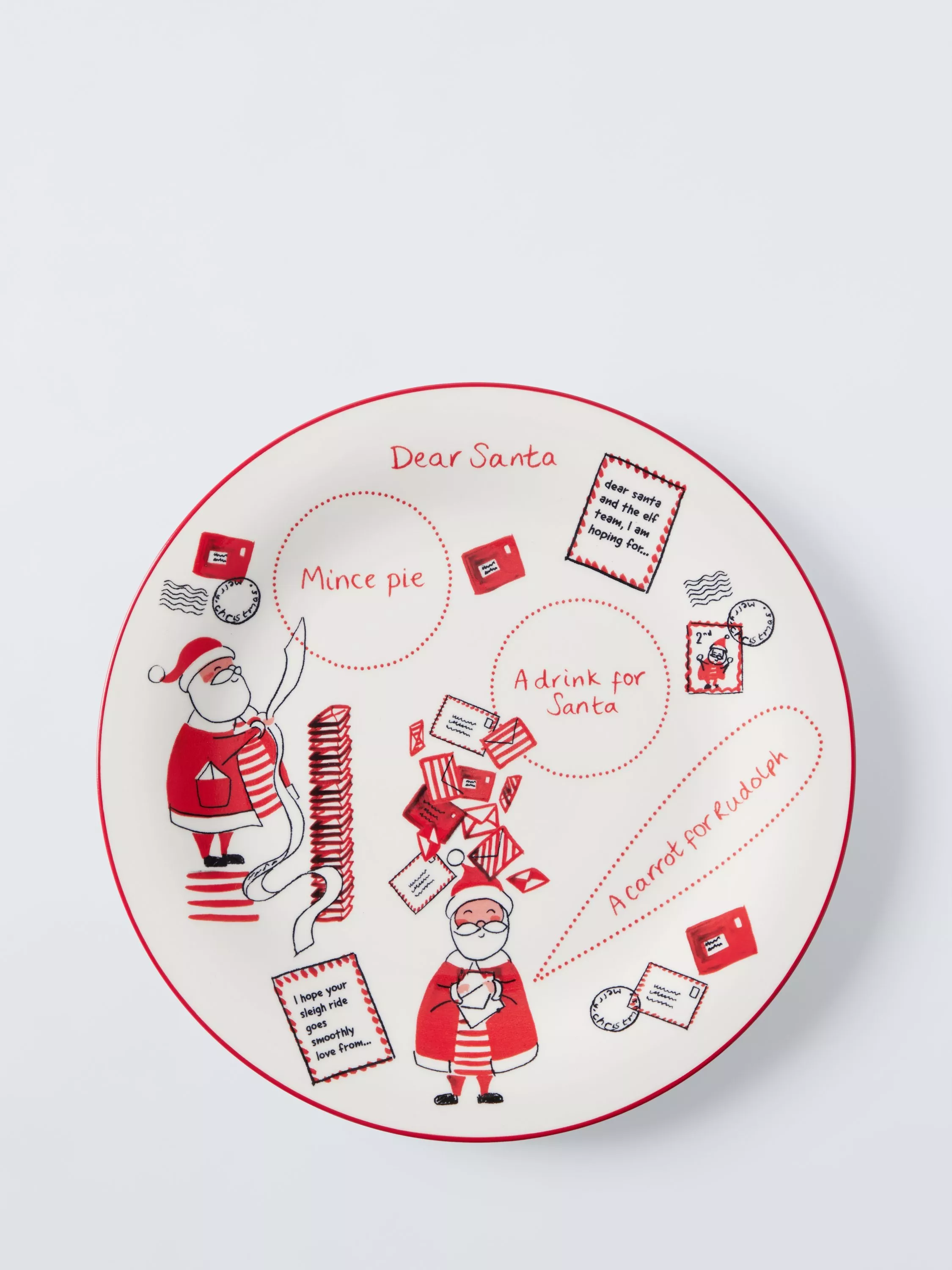 John Lewis Santa Christmas Eve Fine China Plate, 27.5cm, Red