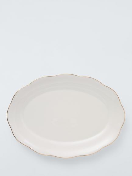 John Lewis Fleur Gold Rim Fine China Oval Serving Platter, 36.5cm, White, White