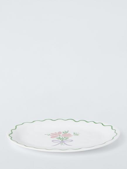 John Lewis Flora Christmas Foliage Fine China Oval Serving Platter, 31cm, White/Multi - view 2, White