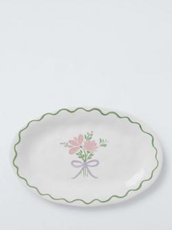 John Lewis Flora Christmas Foliage Fine China Oval Serving Platter, 31cm, White/Multi, White