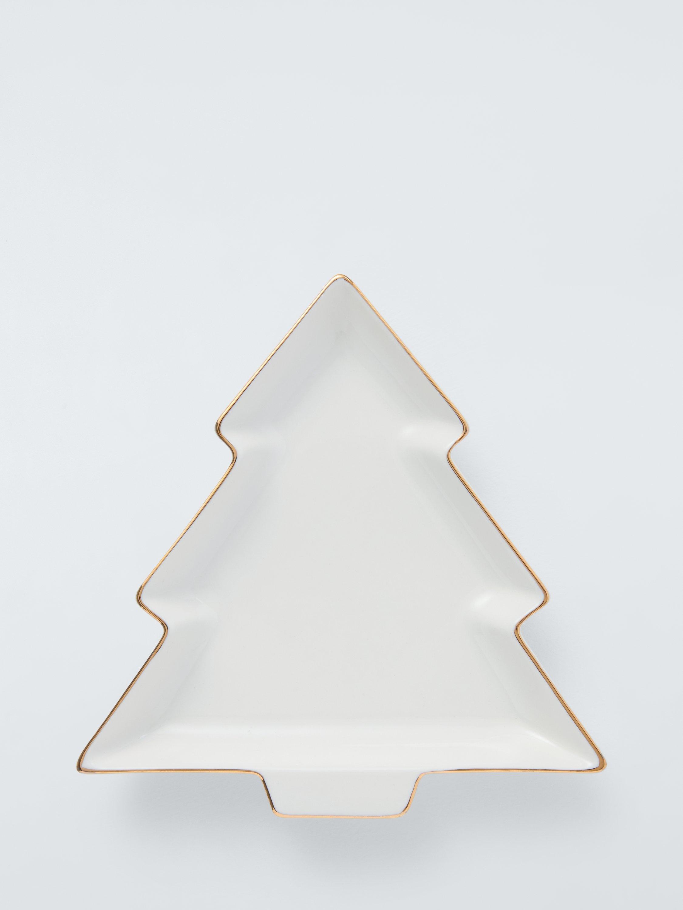 John Lewis Christmas Tree Fine China Dish, 19cm, White/Gold