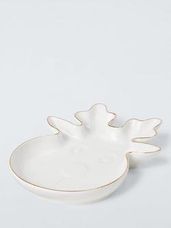 John Lewis Reindeer Fine China Dish, 19cm, White/Gold - view 2, 