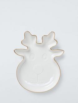 John Lewis Reindeer Fine China Dish, 19cm, White/Gold, 