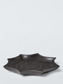 John Lewis Halloween Spider Web Stoneware Dish, 22cm, Black, 