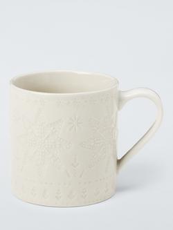 John Lewis Debossed Star Stoneware Mug, 350ml, White, 