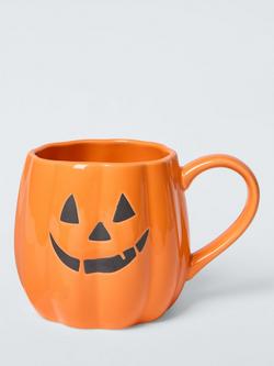 John Lewis Halloween Pumpkin Stoneware Mug, 350ml, Orange, 