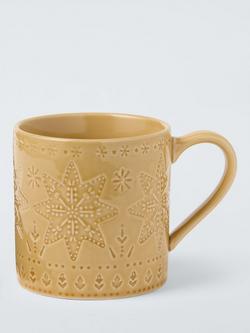 John Lewis Debossed Star & Snowflake Stoneware Mug, 350ml, Honey, 
