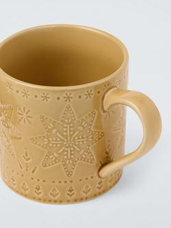 John Lewis Debossed Star & Snowflake Stoneware Mug, 350ml, Honey - view 2, 
