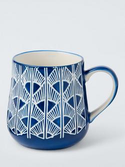 John Lewis Wax Resist Fan Stoneware Mug, 460ml, Blue, 