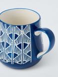 John Lewis Wax Resist Fan Stoneware Mug, 460ml, Blue