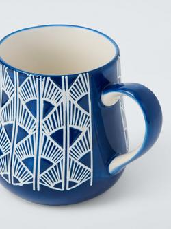 John Lewis Wax Resist Fan Stoneware Mug, 460ml, Blue - view 2, 