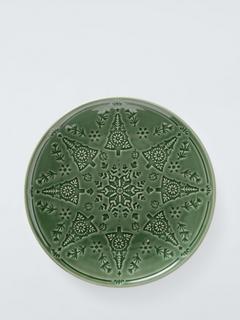 John Lewis Debossed Christmas Tree Stoneware Serve Plate, 25cm, Green