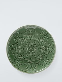 John Lewis Debossed Christmas Tree Stoneware Serve Plate, 25cm, Green, 
