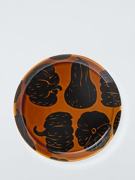 John Lewis Halloween Pumpkin & Squash Stoneware Coupe Plate, 26cm, Orange/Black, 