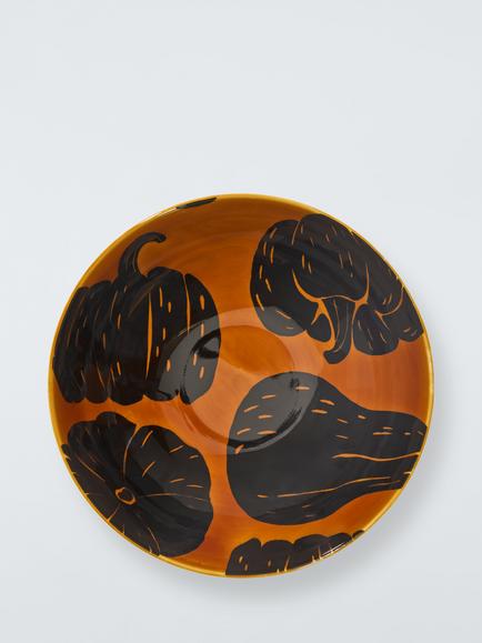 John Lewis Halloween Pumpkin & Squash Stoneware Bowl, 18cm, Orange/Black - view 2, 