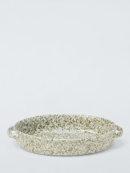 John Lewis Farmhouse Speckle Glaze Stoneware Serve Dish with Handles, Green, 