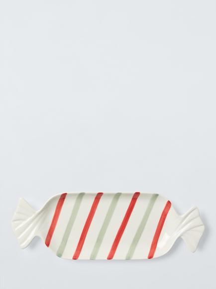 John Lewis Striped Stoneware Sweet Dish, 35cm, Multi, 