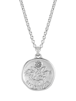 Dower & Hall Men's Lucky Sixpence Talisman Necklace, Silver, Silver