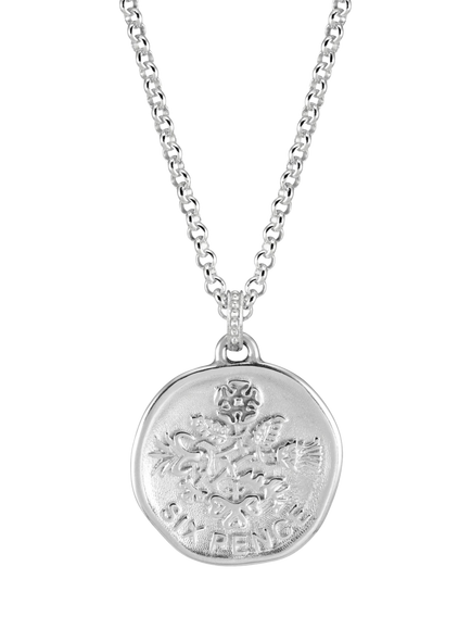 Dower & Hall Men's Lucky Sixpence Talisman Necklace, Silver, Silver