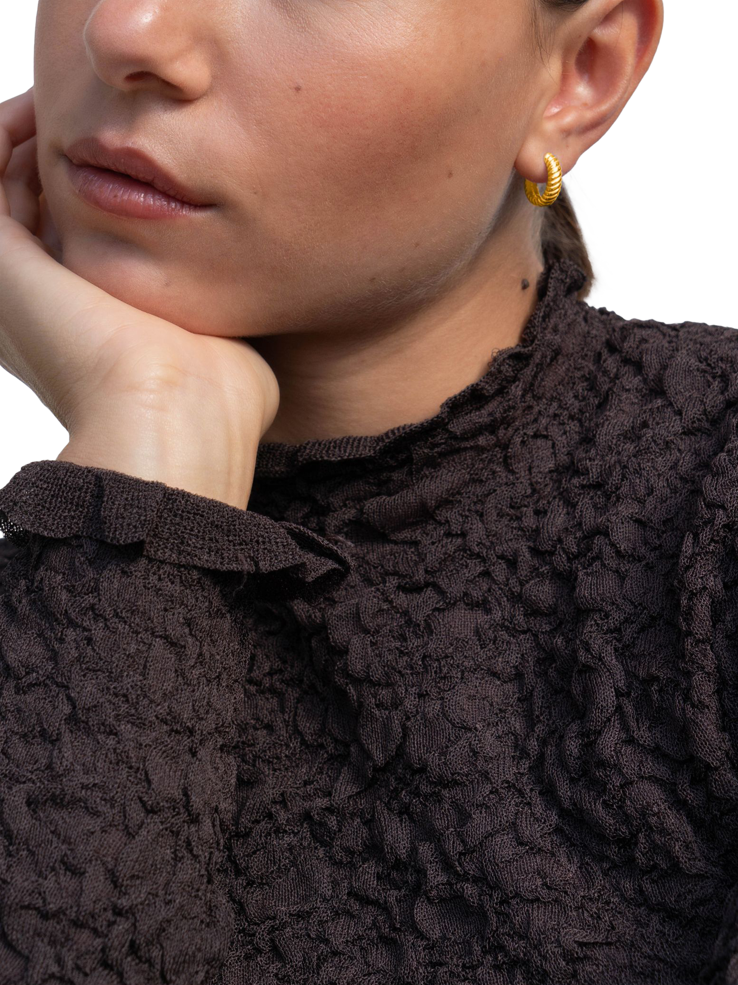 Product image 2 of 4, which shows Dower & Hall Medium Twist Hoop Earrings, Gold