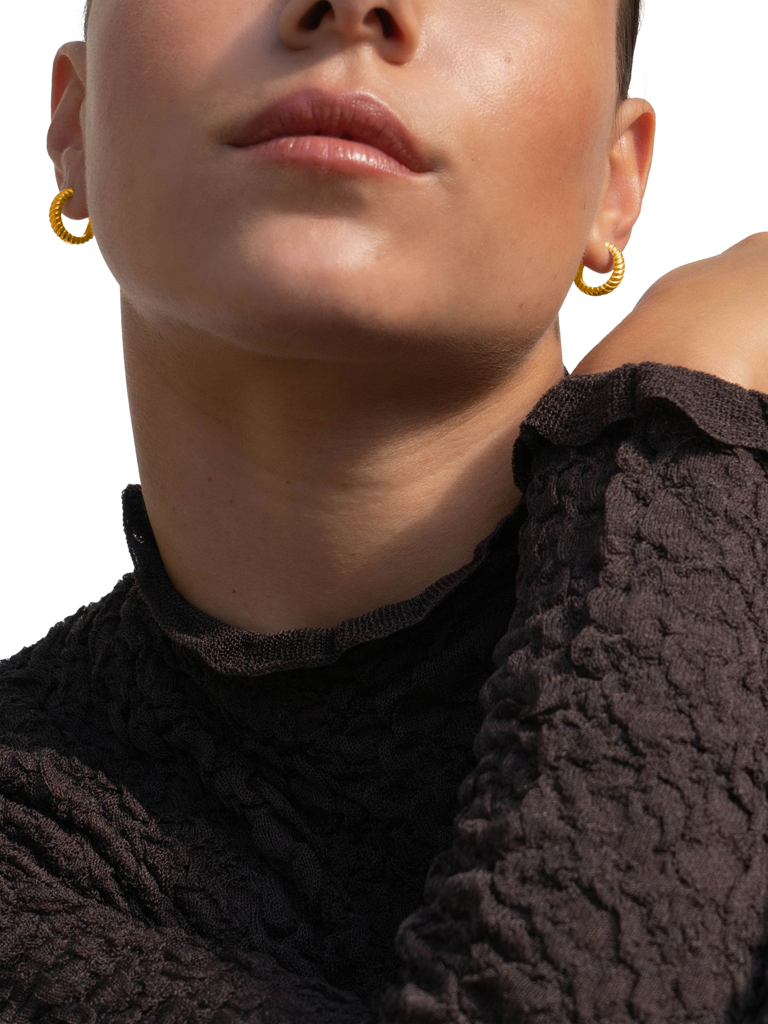 Product image 4 of 4, which shows Dower & Hall Medium Twist Hoop Earrings, Gold