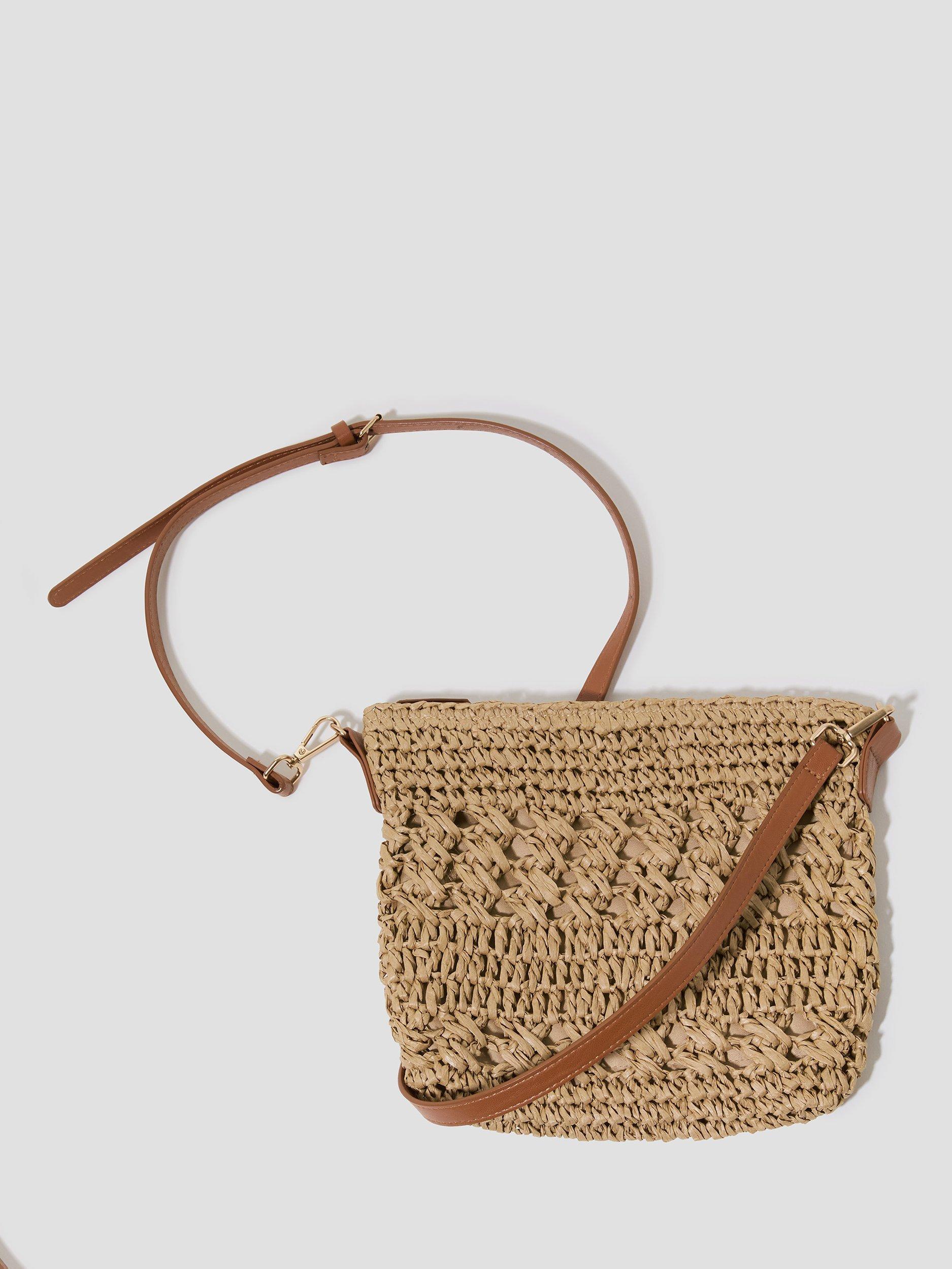Product image 1 of 5, which shows Monsoon Raffia Crochet Crossbody Bag, Neutral