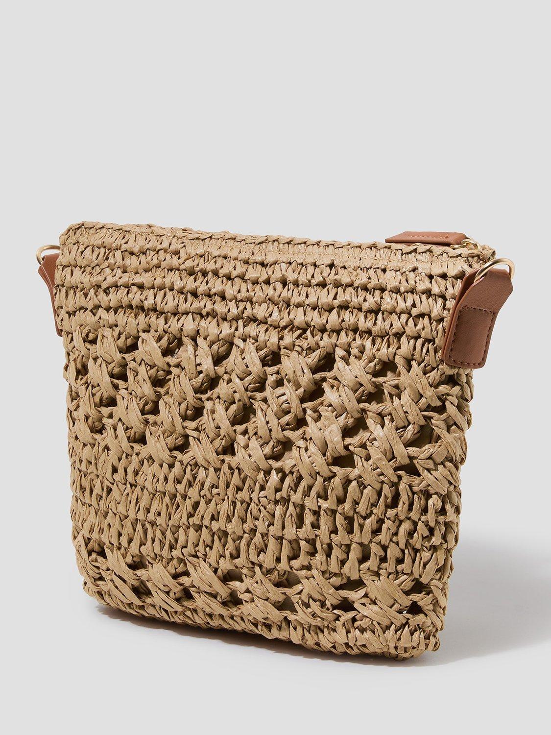 Product image 3 of 5, which shows Monsoon Raffia Crochet Crossbody Bag, Neutral